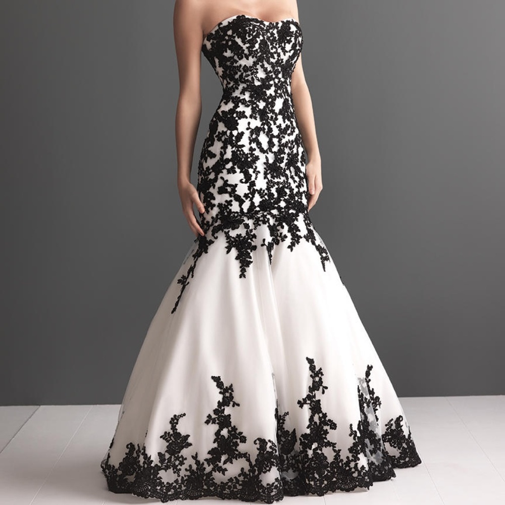 Allure Strapless Black and White Lace Mermaid Wedding Dress